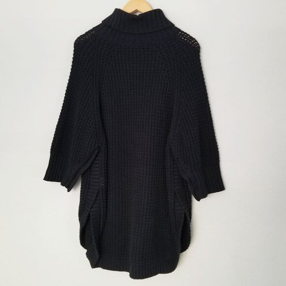 J.CREW Turtleneck Cotton Poncho M/L $155 Black Button 3/4 Sleeve Chunky Longline - Picture 6 of 16